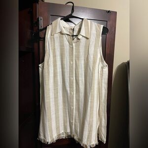 Sleeveless Beige Striped Blouse